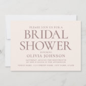 シックブライダルシャワーフォトタイポグラフィ淡い色のピンク 招待状 (正面)