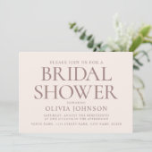 シックブライダルシャワーフォトタイポグラフィ淡い色のピンク 招待状 (スタンド正面)