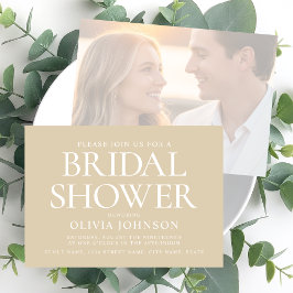 シックブライダルシャワーフォトタイポグラフィ結婚ズベージュ 招待状