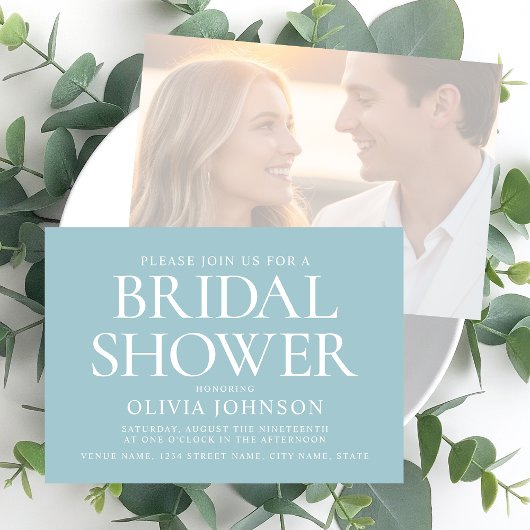 シックブライダルシャワーフォト結婚タイポグラフィのティール(緑がかった色) 招待状