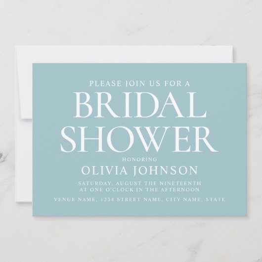 シックブライダルシャワーフォト結婚タイポグラフィのティール（緑がかった色） 招待状 (正面)