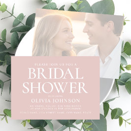 シックブライダルシャワーフォト結婚タイポグラフィズピンク 招待状