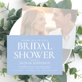 シックブライダルシャワーフォト結婚タイポグラフィズブルー 招待状