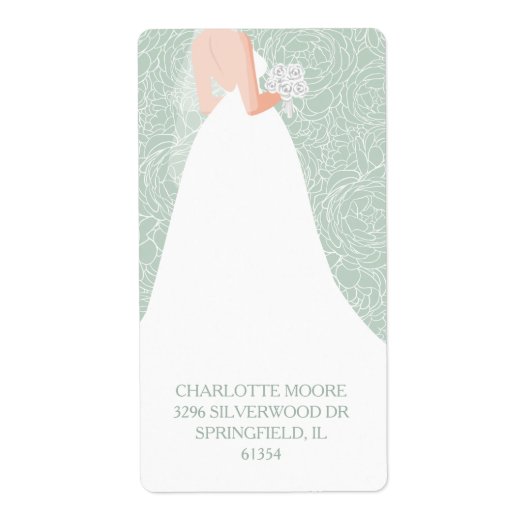 シックブライダルシャワー淡い色のグリーン差出人住所 ラベル (正面)