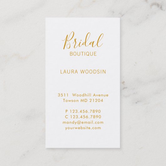 シックブライダルス結婚タイリストウメンズウェア金ゴールド 名刺 (裏面)