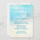 シックブライダルルンチョン|ティール（緑がかった色）ブルーの水彩浴 招待状 (正面)