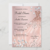シックブライド赤面ピンクドレスダイヤモンドブライダルシャワー 招待状 (正面)