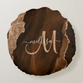 シックブラウンバラ金ゴールドグリッターアガートカスタムモノグラム ラウンドクッション (裏面)