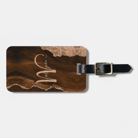 シックブラウンバラ金ゴールドグリッターアガートカスタムモノグラム ラゲッジタグ (正面横)