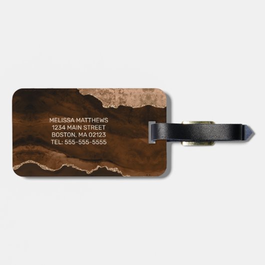 シックブラウンバラ金ゴールドグリッターアガートカスタムモノグラム ラゲッジタグ (裏面横)