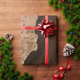 シックブラウンバラ金ゴールドグリッターアガートカスタムモノグラム ラッピングペーパー