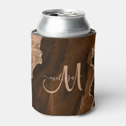 シックブラウンバラ金ゴールドグリッターアガートカスタムモノグラム 缶クーラー (缶正面)