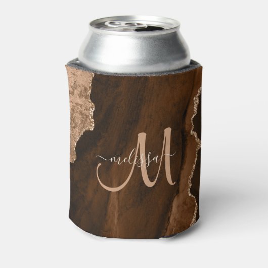 シックブラウンバラ金ゴールドグリッターアガートカスタムモノグラム 缶クーラー (缶裏面)