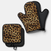 シックブラウン金ゴールドヒョウ 鍋つかみ&鍋敷きセット (正面/裏面)