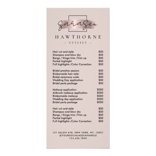 シックブラシストロークサロン価格表サービエレガントス ラックカード (正面)