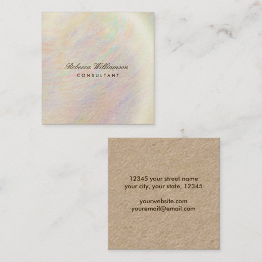 シックブラシ仕上げ金属虹ホログラフィック入光 スクエア名刺 (正面/裏面)