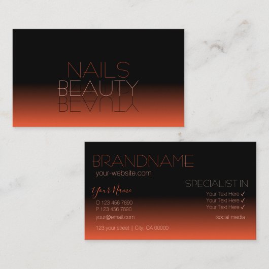 シックブラックアンドオレンジ鏡フォントクラシックスタイリッシュ 名刺 (正面/裏面)