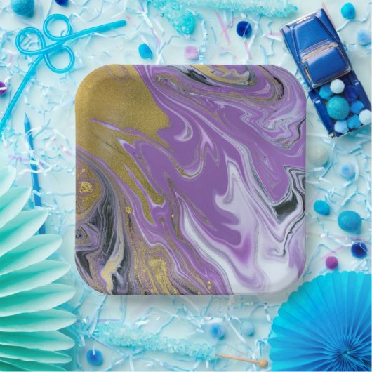 シックブラックアンドホワイトスクエア紙プレート ペーパープレート (パーティー)