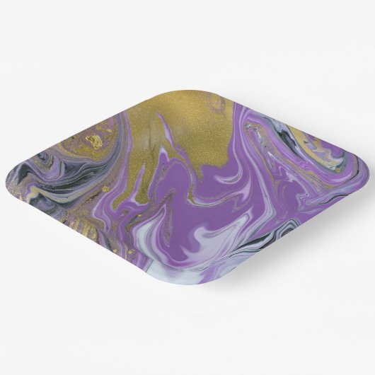 シックブラックアンドホワイトスクエア紙プレート ペーパープレート (傾斜あり)