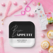 シックブラックアンドホワイトボンアペティ誕生日 ペーパープレート (パーティー)