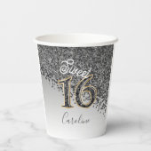 シックブラックグリッタースウィート16誕生日 紙コップ (裏面)