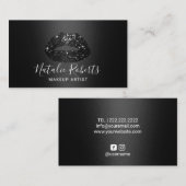 シックブラックグリッターリップス化粧アーティスト美しいサロン 名刺 (正面/裏面)