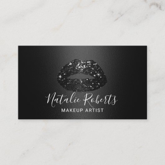 シックブラックグリッターリップス化粧アーティスト美しいサロン 名刺 (正面)