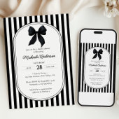 シックブラックコケットボウストライプのブライダルシャワー 招待状