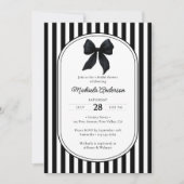 シックブラックコケットボウストライプのブライダルシャワー 招待状 (正面)