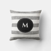 シックブラックシルバーグリッターモノグラストライプのム クッション (裏面)