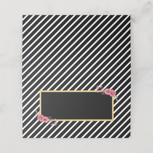 シックブラックストライプと水彩の花 プレイスカード (外部開封)