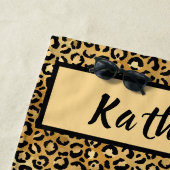 シックブラックタン金ゴールドレオパードパーソナライズされた ビーチタオル (インサイチュ)