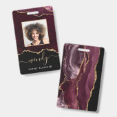 シックブラックバーガンディレッド金ゴールドグリッターアゲート写真 バッジ (Front & Back)