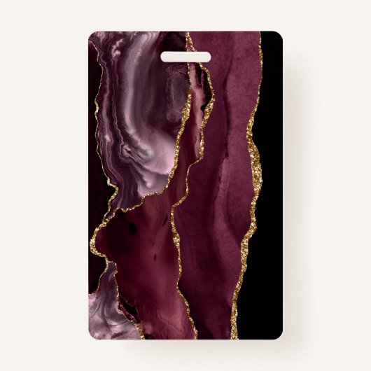 シックブラックバーガンディレッド金ゴールドグリッターアゲート写真 バッジ (裏面)