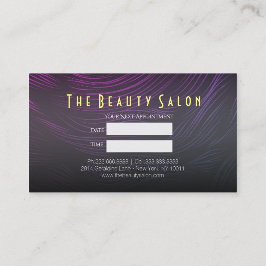 シックブラックパープルフェイク金ゴールドはさみ美容師 予約カード (裏面)