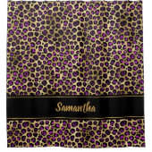 シックブラックパープル金ゴールドヒョウパーソナライズされたプリント シャワーカーテン (正面)