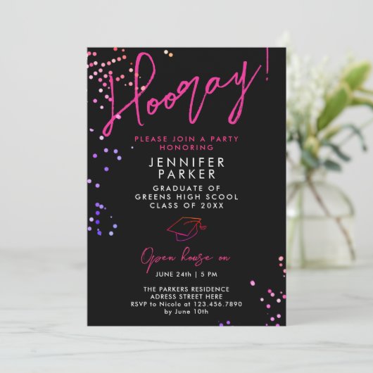 シックブラックピンクハイスクール卒業招待状 案内状 (スタンド正面)