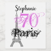 シックブラックピンクパリエッフェルタワー70誕生日 ワインラベル (シングルラベル)