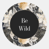 シックブラックピーチホワイトフローラヒョウ動物 ラウンドシール (正面)