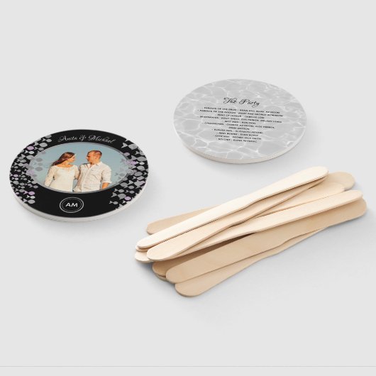 シックブラックフォト結婚式 プログラム ハンドファン (組立なし)