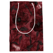 シックブラックブルガンディレッドフローラブライダルシャワー ミディアムペーパーバッグ