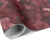 シックブラックブルガンディレッドフローラブライダルシャワー ラッピングペーパー (ロールコーナー)