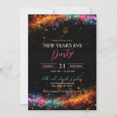 シックブラックレインボーグリッターニューイヤーズイブパーティー 招待状 (正面)