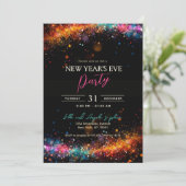 シックブラックレインボーグリッターニューイヤーズイブパーティー 招待状 (スタンド正面)