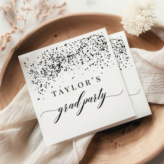 シックブラック紙吹雪卒業パーティー スタンダードカクテルナプキン