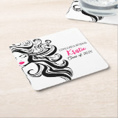 シックブラック美容師卒業パーティーレトロ スクエアペーパーコースター (アングル)