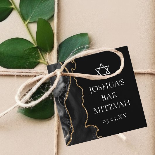 シックブラック金ゴールドアゲートバー（ユダヤ教の）バル・ミツバーカスタムパーティー フェイバータグ