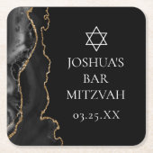 シックブラック金ゴールドアゲートバー（ユダヤ教の）バル・ミツバーパーティー スクエアペーパーコースター (正面)