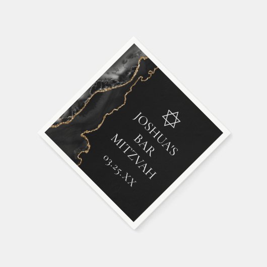 シックブラック金ゴールドアゲートバー(ユダヤ教の)バル・ミツバーパーティー スタンダードカクテルナプキン (角)