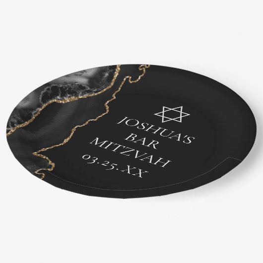 シックブラック金ゴールドアゲートバー(ユダヤ教の)バル・ミツバーパーティー ペーパープレート (アングル)